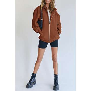 EFAN Women Zip Up Hoodies Oversized Sweatshirt Jacket 2024 Fall Fleece Cute Pullover Hooded Tops Teen Girls Casual Loose Fit Y2k Trendy Fashion Gym Clothes Outfits Brown S