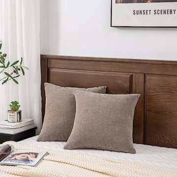 GAWAMAY Decorative Square Throw Pillow Covers Set of 2, Super Soft Chenille Farmhouse Fall Pillowcase for Living Room Bedroom Sofa Couch Home Decoration Cushion Cover Taupe Grey 55x55cm/22x22