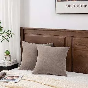 GAWAMAY Decorative Square Throw Pillow Covers Set of 2, Super Soft Chenille Farmhouse Fall Pillowcase for Living Room Bedroom Sofa Couch Home Decoration Cushion Cover Taupe Grey 55x55cm/22x22