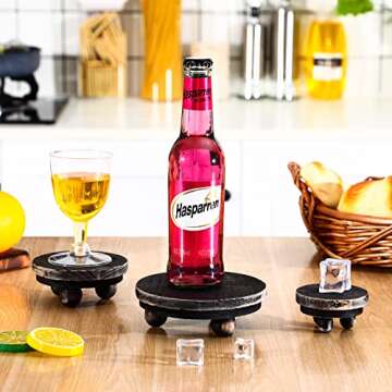 3-Piece Wooden Risers - Round Pedestals, Rustic Farmhouse Style, Tiered Tray for Home & Kitchen