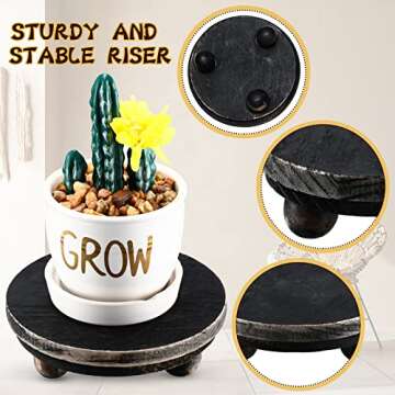 3-Piece Wooden Risers - Round Pedestals, Rustic Farmhouse Style, Tiered Tray for Home & Kitchen