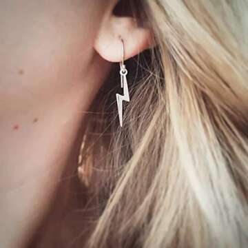 MANZHEN Simple Lightning Bolt Dangle Drop Earrings Women Flash Earrings Jewelry (silver)