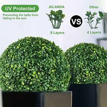 AILANDA 2 PCS 16'' Artificial Plant Topiary Ball for Outdoor, Faux Boxwood Balls Garden Spheres Decorative Balls with 8 Layers Leaves Faux Plant for Backyard, Porch, Wedding and Spring Home Décor