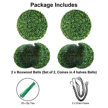 AILANDA 2 PCS 16'' Artificial Plant Topiary Ball for Outdoor, Faux Boxwood Balls Garden Spheres Decorative Balls with 8 Layers Leaves Faux Plant for Backyard, Porch, Wedding and Spring Home Décor
