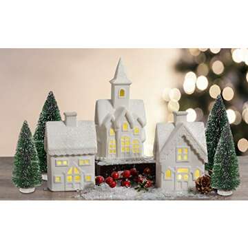 Mark Feldstein & Associates Village with Trees White Unglazed Porcelain Christmas Figurines, 7 Piece...