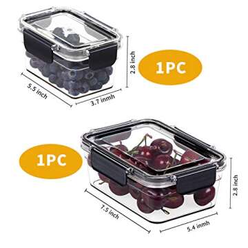 Set of 6 Stackable Refrigerator Organizer Bins-Clear Plastic Storage Bins Kitchen Fridge Organizer Bins Set with Handles for Freezer, Countertops, Cabinets, BPA Free