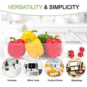 Set of 6 Stackable Refrigerator Organizer Bins-Clear Plastic Storage Bins Kitchen Fridge Organizer Bins Set with Handles for Freezer, Countertops, Cabinets, BPA Free