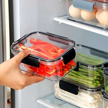 Set of 6 Stackable Refrigerator Organizer Bins-Clear Plastic Storage Bins Kitchen Fridge Organizer Bins Set with Handles for Freezer, Countertops, Cabinets, BPA Free