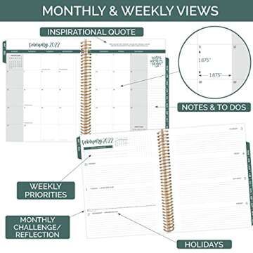 bloom daily planners 2022 (8.5" x 11") Calendar Year Day Planner (January 2022 - December 2022) - Weekly/Monthly Dated Agenda Organizer with Tabs - Green Modern Abstract