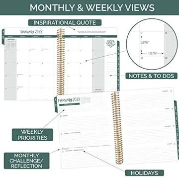 bloom daily planners 2022 (8.5" x 11") Calendar Year Day Planner (January 2022 - December 2022) - Weekly/Monthly Dated Agenda Organizer with Tabs - Green Modern Abstract