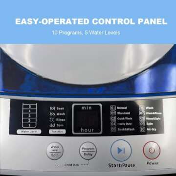 Panda Portable Washing Machine 10 LBS Load Volume, Fully Automatic 1.34 Cu.ft Laundry Washer with Bu...