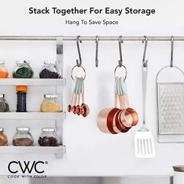 COOK WITH COLOR Measuring Cups Set and Measuring Spoon Set, Stainless Steel Handles, Nesting Kitchen Measuring Set, Liquid Measuring Cup Set, 8 PC Copper, Mint