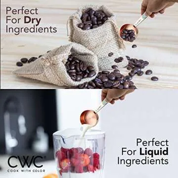 COOK WITH COLOR Measuring Cups Set and Measuring Spoon Set, Stainless Steel Handles, Nesting Kitchen Measuring Set, Liquid Measuring Cup Set, 8 PC Copper, Mint