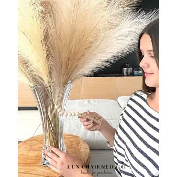 LUNAMA Artificial Faux Pampas Grass Branches-9 Pcs of 33inchTall Stems in 3 Natural Colours-Home Decor,Wedding Decor-Small Fluffy Fake Reed for Table& Floor Vase Bouquets Creamy White, Beige, Brown