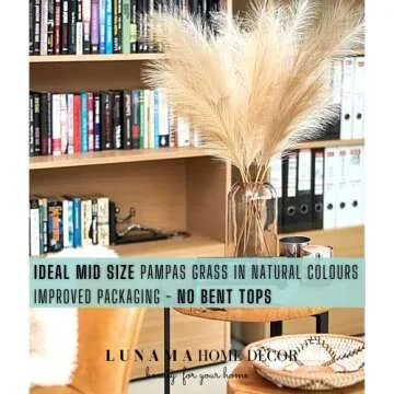 LUNAMA Artificial Faux Pampas Grass Branches-9 Pcs of 33inchTall Stems in 3 Natural Colours-Home Decor,Wedding Decor-Small Fluffy Fake Reed for Table& Floor Vase Bouquets Creamy White, Beige, Brown