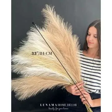 LUNAMA Artificial Faux Pampas Grass Branches-9 Pcs of 33inchTall Stems in 3 Natural Colours-Home Decor,Wedding Decor-Small Fluffy Fake Reed for Table& Floor Vase Bouquets Creamy White, Beige, Brown