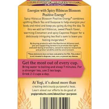 Yogi Tea Spicy Hibiscus Blossom Positive Energy Tea - 16 Tea Bags per Pack (4 Packs) - Organic Herbal Tea to Support Energy - Includes Black Tea Leaf, Hibiscus Flower, Cinnamon Bark & More