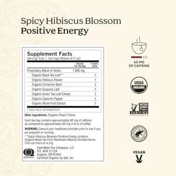 Yogi Tea Spicy Hibiscus Blossom Positive Energy Tea - 16 Tea Bags per Pack (4 Packs) - Organic Herbal Tea to Support Energy - Includes Black Tea Leaf, Hibiscus Flower, Cinnamon Bark & More