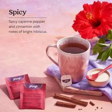 Yogi Tea Spicy Hibiscus Blossom Positive Energy Tea - 16 Tea Bags per Pack (4 Packs) - Organic Herbal Tea to Support Energy - Includes Black Tea Leaf, Hibiscus Flower, Cinnamon Bark & More