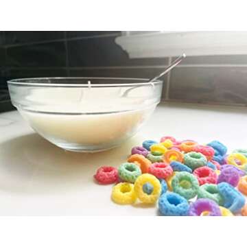 Fruit Loop Cereal Candle Bowl, Cereal Bowl Candle with Spoon, Include 3 Cotton Wick Vanilla Scent with Metal Spoon, Used as Home Decor and Gifting