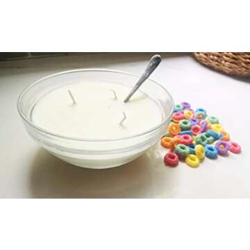 Fruit Loop Cereal Candle Bowl, Cereal Bowl Candle with Spoon, Include 3 Cotton Wick Vanilla Scent with Metal Spoon, Used as Home Decor and Gifting