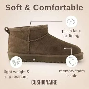 CUSHIONAIRE Women's Premium Suede Ankle Snow Boots