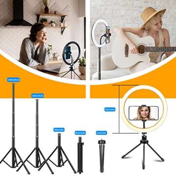 NyShine 10'' Ring Light with 51'' Extendable Selfie Tripod Stand LED Dimmable Circle Light with Desktop Mini Tripod and Phone Holder for YouTube TikTok Video Shooting/Live streaming/Makeup/Photography