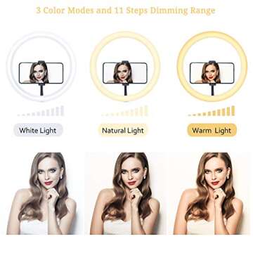 NyShine 10'' Ring Light with 51'' Extendable Selfie Tripod Stand LED Dimmable Circle Light with Desktop Mini Tripod and Phone Holder for YouTube TikTok Video Shooting/Live streaming/Makeup/Photography