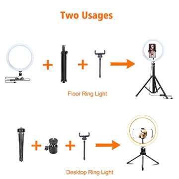 NyShine 10'' Ring Light with 51'' Extendable Selfie Tripod Stand LED Dimmable Circle Light with Desktop Mini Tripod and Phone Holder for YouTube TikTok Video Shooting/Live streaming/Makeup/Photography