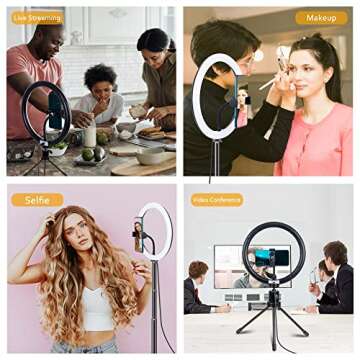 NyShine 10'' Ring Light with 51'' Extendable Selfie Tripod Stand LED Dimmable Circle Light with Desktop Mini Tripod and Phone Holder for YouTube TikTok Video Shooting/Live streaming/Makeup/Photography