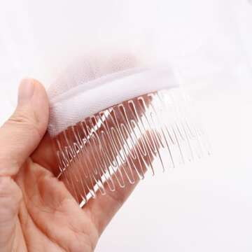 Echodo Bridal Wedding Veil White Double Ribbon Edge Center Cascade Bridal Veil with Comb Wedding Accessories