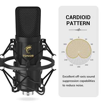 XLR Condenser Microphone, TONOR Professional Cardioid Studio Mic Kit with T20 Boom Arm, Shock Mount, Pop Filter for Recording, Podcasting, Voice Over, Streaming, Home Studio, YouTube (TC20)
