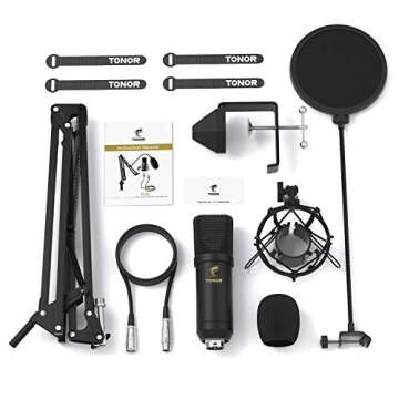 XLR Condenser Microphone, TONOR Professional Cardioid Studio Mic Kit with T20 Boom Arm, Shock Mount, Pop Filter for Recording, Podcasting, Voice Over, Streaming, Home Studio, YouTube (TC20)