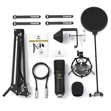 XLR Condenser Microphone, TONOR Professional Cardioid Studio Mic Kit with T20 Boom Arm, Shock Mount, Pop Filter for Recording, Podcasting, Voice Over, Streaming, Home Studio, YouTube (TC20)