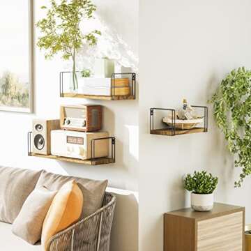 SRIWATANA Rustic Floating Shelves, Hanging Shelves Wall Mount Set of 3, 17 Inch Wood Shelves for Dec...