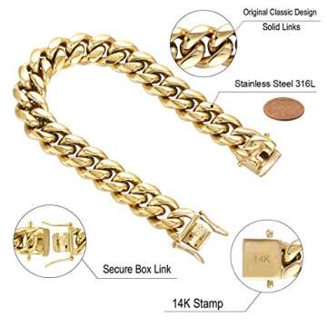 PY BLING Mens Heavy Miami Cuban Link Chain Choker 14k Gold Plated Hip Hop Thick Stainless Steel 8mm-...