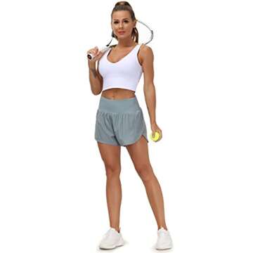 THE GYM PEOPLE Womens High Waisted Running Shorts Quick Dry Athletic Workout Shorts with Mesh Liner Zipper Pockets (Denim Blue, X-Small)