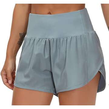 THE GYM PEOPLE Womens High Waisted Running Shorts Quick Dry Athletic Workout Shorts with Mesh Liner Zipper Pockets (Denim Blue, X-Small)