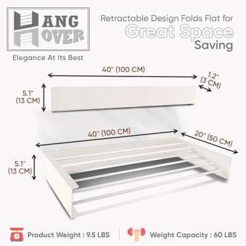 TCO ADVENTURES Wall Mounted Foldable Drying Rack 40" Elegant Matte Invisible Hanger | Folding Stainless Steel Collapsible Space Saver with 20 Feet Drying Capacity (Large, Signal White)