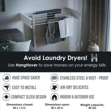 TCO ADVENTURES Wall Mounted Foldable Drying Rack 40" Elegant Matte Invisible Hanger | Folding Stainless Steel Collapsible Space Saver with 20 Feet Drying Capacity (Large, Signal White)
