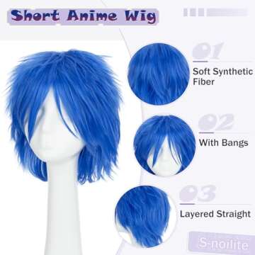 S-noilite Women Mens Male Short Fluffy Straight Hair Wigs Anime Cosplay Party Costume Dress Synthetic Spiky Wig (Dark Blue)