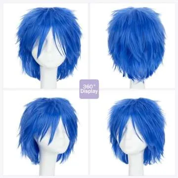 S-noilite Women Mens Male Short Fluffy Straight Hair Wigs Anime Cosplay Party Costume Dress Synthetic Spiky Wig (Dark Blue)
