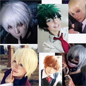 S-noilite Women Mens Male Short Fluffy Straight Hair Wigs Anime Cosplay Party Costume Dress Synthetic Spiky Wig (Dark Blue)