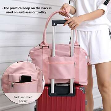 Pink Duffle Tote Bag for Women Travel Bag with Trolley Sleeve