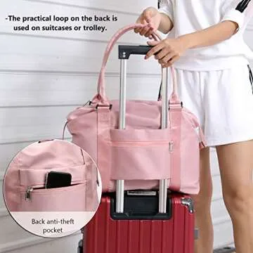 Pink Duffle Tote Bag for Women Travel Bag with Trolley Sleeve