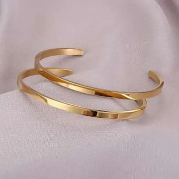 MILACOLATO 2 Pcs Gold Thin Cuff Bracelet for Him and Her 18K Gold Plated Twisted Couple Bracelets Simple Delicate Adjustable Cuff Bangle Bracelet for Women Men Couple Valentine's Day Mothers Day Gifts