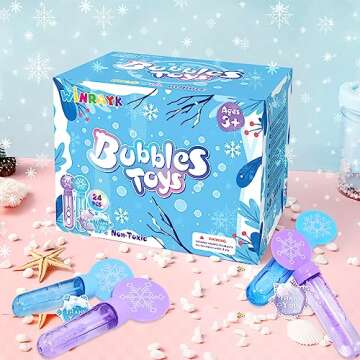 Winrayk Frozen Bubble Wands for Kids Party Favors, 24 Large Snowflake Bubbles Bulk with Gift Card, Christmas Pinata Filler Goodie Bag Stuffer Classroom Prize Winter Elsa Toys Boys Girls Birthday Gifts