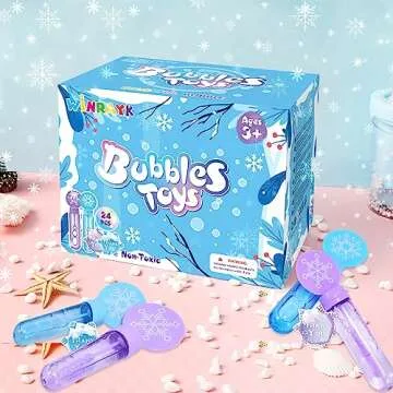 Winrayk Frozen Bubble Wands for Kids Party Favors, 24 Large Snowflake Bubbles Bulk with Gift Card, Christmas Pinata Filler Goodie Bag Stuffer Classroom Prize Winter Elsa Toys Boys Girls Birthday Gifts