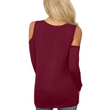 For G and PL Womens Plain Cold Shoulder Long Sleeve Blouse Casual Knot Twist Front Shirts Maroon M
