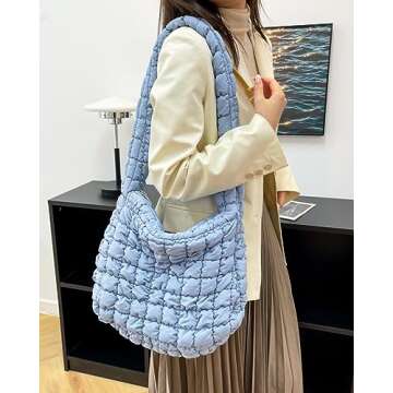 Rejolly Puffer Quilted Shoulder Bag for Women Puffy Bubble Tote Bag Lightweight Nylon Handbag Padded...